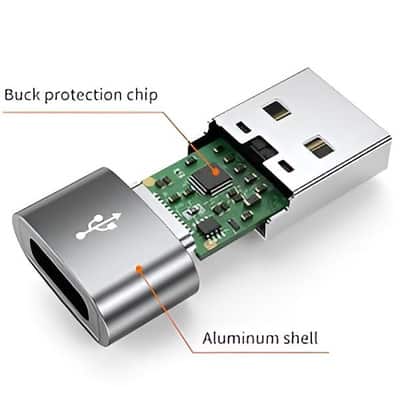 JXMOX USB-A adapter protection chip and aluminum shell diagram